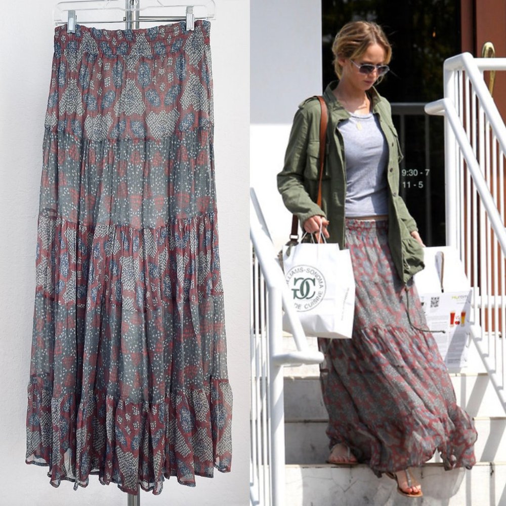 Ella Moss Gray and Rust Printed Maxi Skirt
